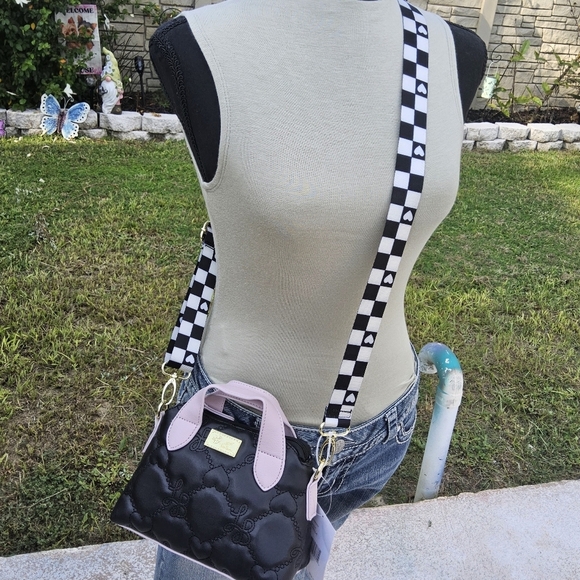 BETSEY JOHNSON BLACK n MULTI COLORED  QUILTED LOGO n HEART  LUV BETSEY CROSSBODY - Picture 6 of 7